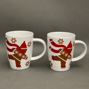 Crate & Barrel Coffee Mugs Cups Gingerbread Skating Lot of 2